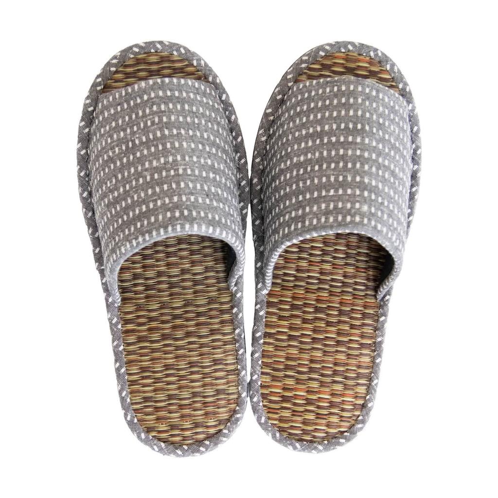Oka Made in Japan Kurume Woven Tatami Size Gray Slippers, L,