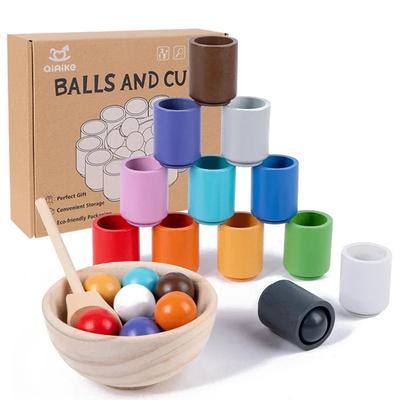 Non-Toxic Baby Montessori Wooden Toy Rainbow Ball Matching Game Toy Color Cognitive Matching Early Education Learning Toys For Children