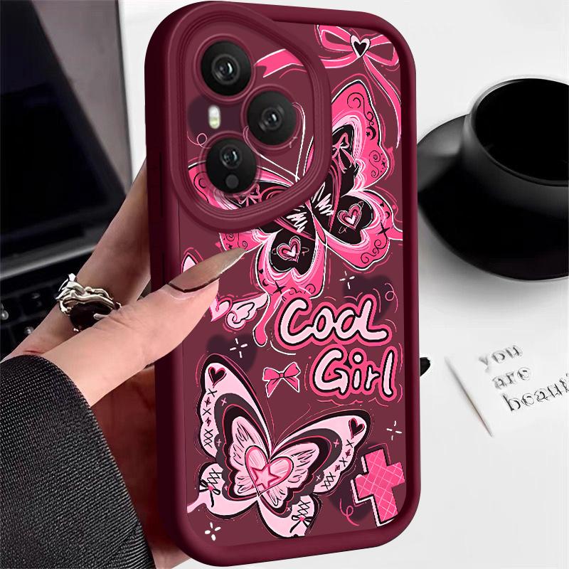 

Soft TPU Phone Case For Honor 400 Pro 200 Pro X8c X9c Smart X6a X6b X6c Magic7 Lite Pink Butterfly Pattern Silicone Back Cover Honor X9c