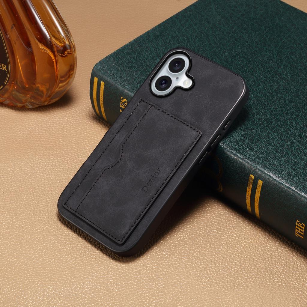 DENIOR For iPhone 17 Case Card Holder Kickstand Leather Phone Back Cover