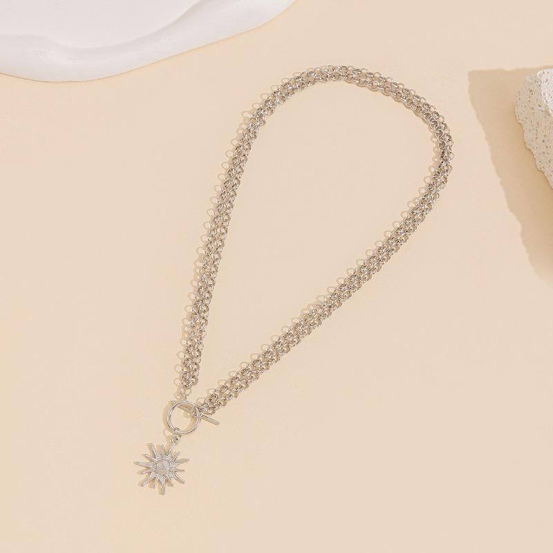 Alloy Thick Chain Necklace Exaggerated Jewelry Fashion Personality Niche Sun Pendant Collarbone Chain