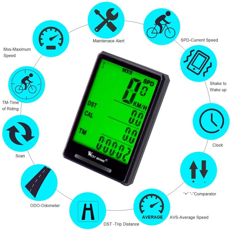 WEST BIKING 2.8" Bicycle Computer Professional Wireless Wired Odometer Speedometer Rainproof Stopwatch Bicycle Cycling Computer2