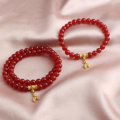Bracelet Agate Double Ring Bamboo Pigeon Blood Red Single Ring Crystal Bracelet Stylish Simple Commuter Dopamine