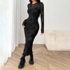 11692 Slim Fit Dark Mesh Flock Dress Women Halloween Party