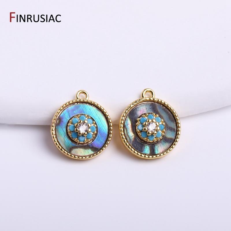 

14K Gold Plated Brass Blue Eyes Shell Pendants Jewelry Making Supplies,11mm Round Shell Evil Eye Charms For DIY Craft Components 1 piece