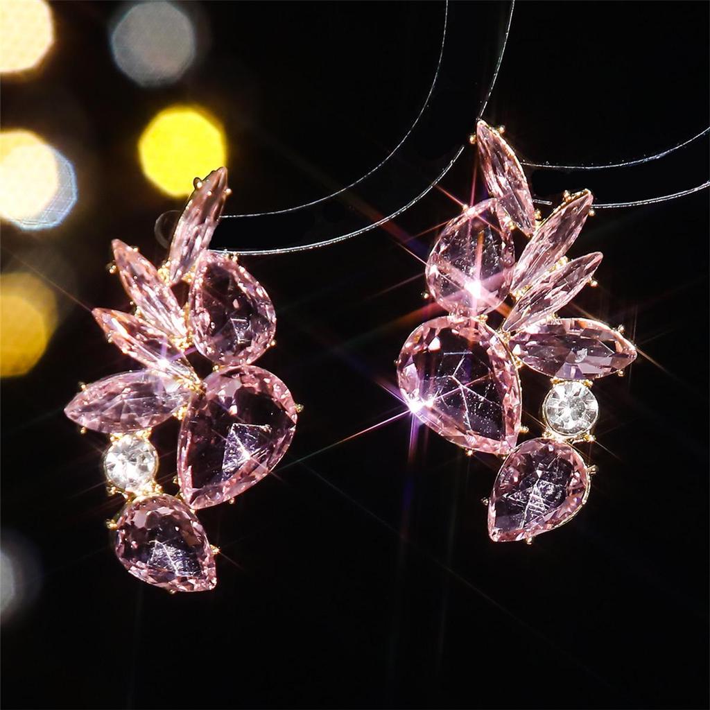 European and American Luxury Colorful Rhinestone Flower Stud Earrings for Women