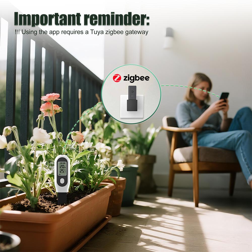 Tuya ZigBee 3 In 1 Soil Tester Sensor LCD Display Soil Moisture Meter Water Content Sunlight and Temperatuer Humidity Detector