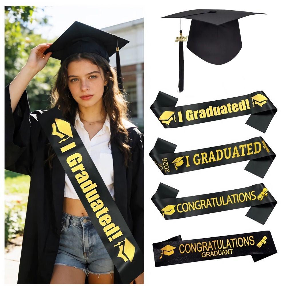 Black Graduation Cap Polyester Graduation Sash Bachelor Degree Graduation Tassel  Party Decorations