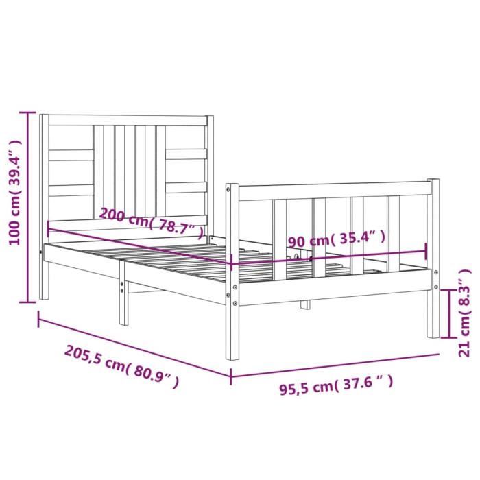VidaXL Bed Frame with Headboard 90x200 Cm Solid Wood 3191956