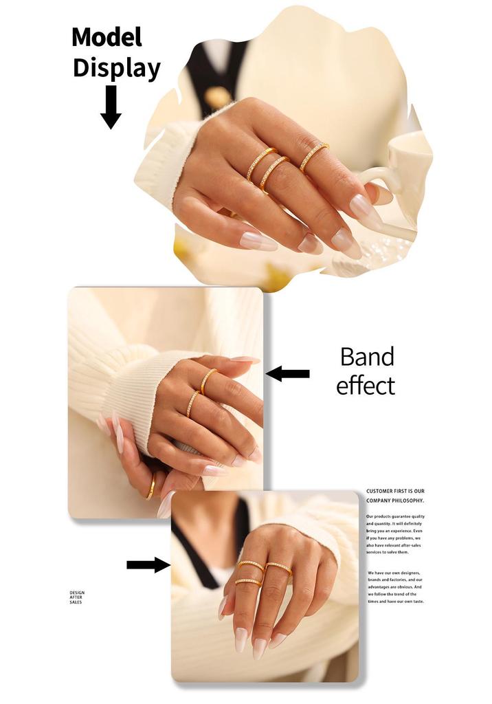 18K Goldplattierter Zirkonia Stapelring für Damen – Minimalistisches Europäisches & Amerikanisches Design in Titanstahl