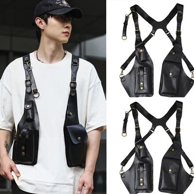 Vintage Underarm Purse Men Punk Shoulder Bag Women Leather Harness Intercom Bag Phone Wallet Case Holster Bag Cross Belt Costume