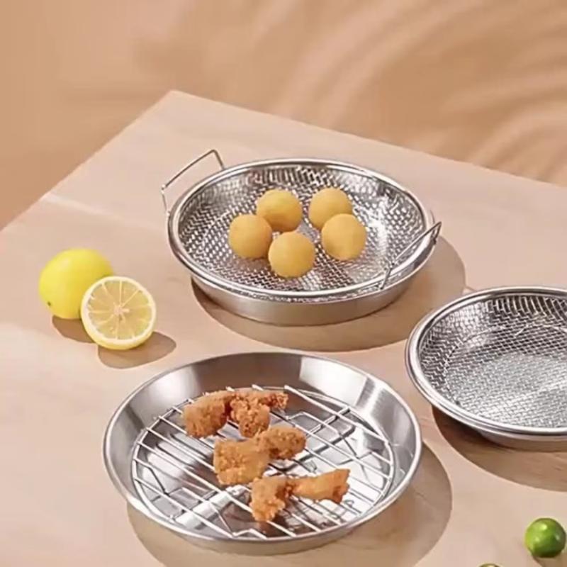 Stainless Steel Cooking Oil Strainer Round Shape Double Handles Reusable Oil Filter Tray Fine Leaking Holes Heat Resistant