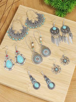 Boho Ethnic Pendant/Round Earrings For Women Vintage Fashion Earrings Set Pendientes Unusual Earring Pendant Female Zircon