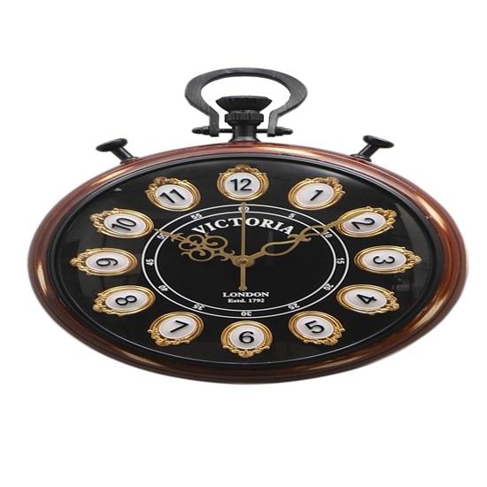 30 Cm Victoria Wall Clock, Vintage Style with Gold-Tone Frames, Brown Wood Frame, 1792 Collection