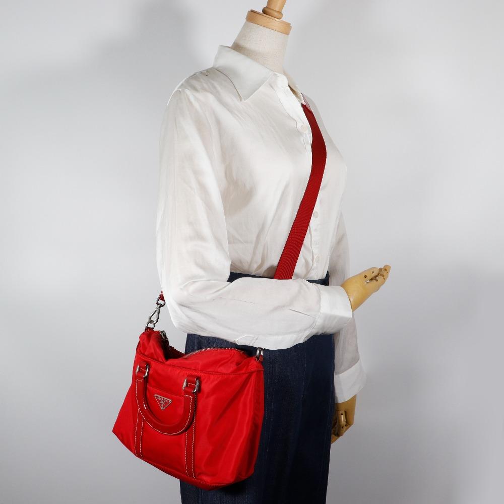 Prada 2WAYShoulder Handbag Red Nylon Women Used