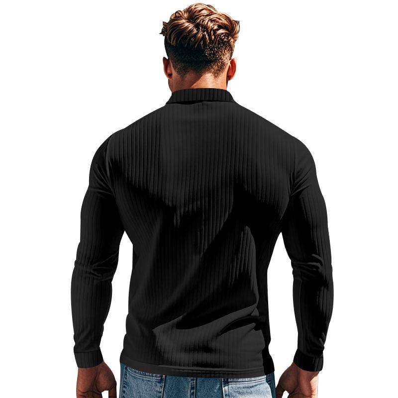 Casual Men's Polo Shirt Solid Color Button Long Sleeve T-shirts Business Tee Sweatshirts Clothing Stretch Breathable