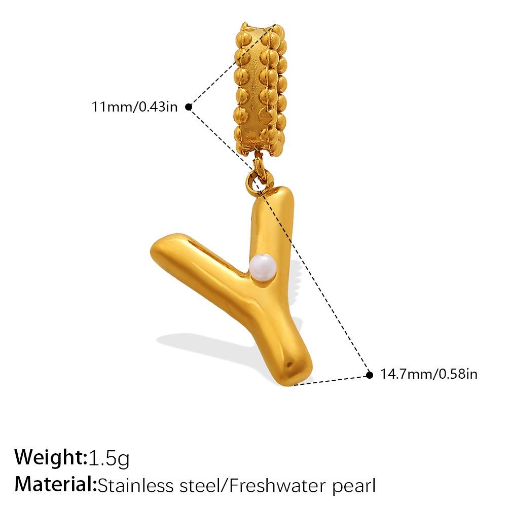 Fashion Personalized Bubble Three-Dimensional 26 English Pearl Letter Pendant Stainless Steel Gold-Plated Diy Accessories