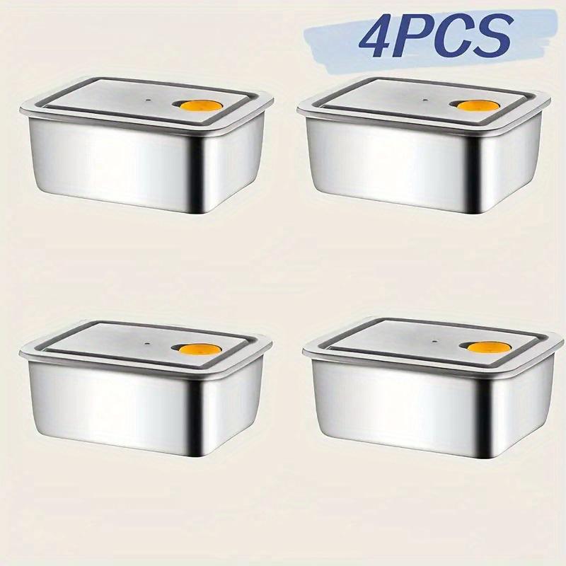 4Pc Stainless Steel Food Storage Containers Set Thickened Leakproof Stackable For Fridge Freezer And Pantry Organization
