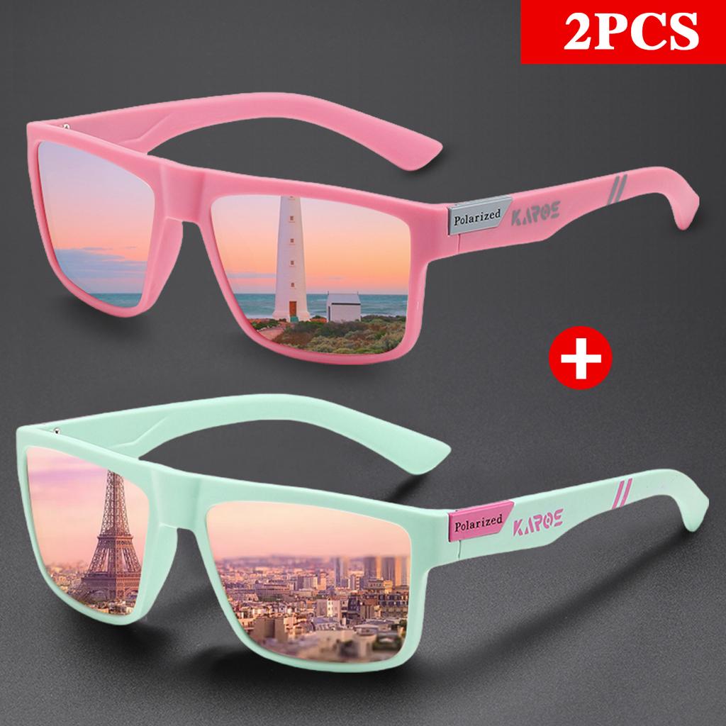 KAROS 2PCS Retro Square Sports Sun Glasses Lightweight UV400 for Fishing and Driving Unisex Vintage Outdoor Eyewear