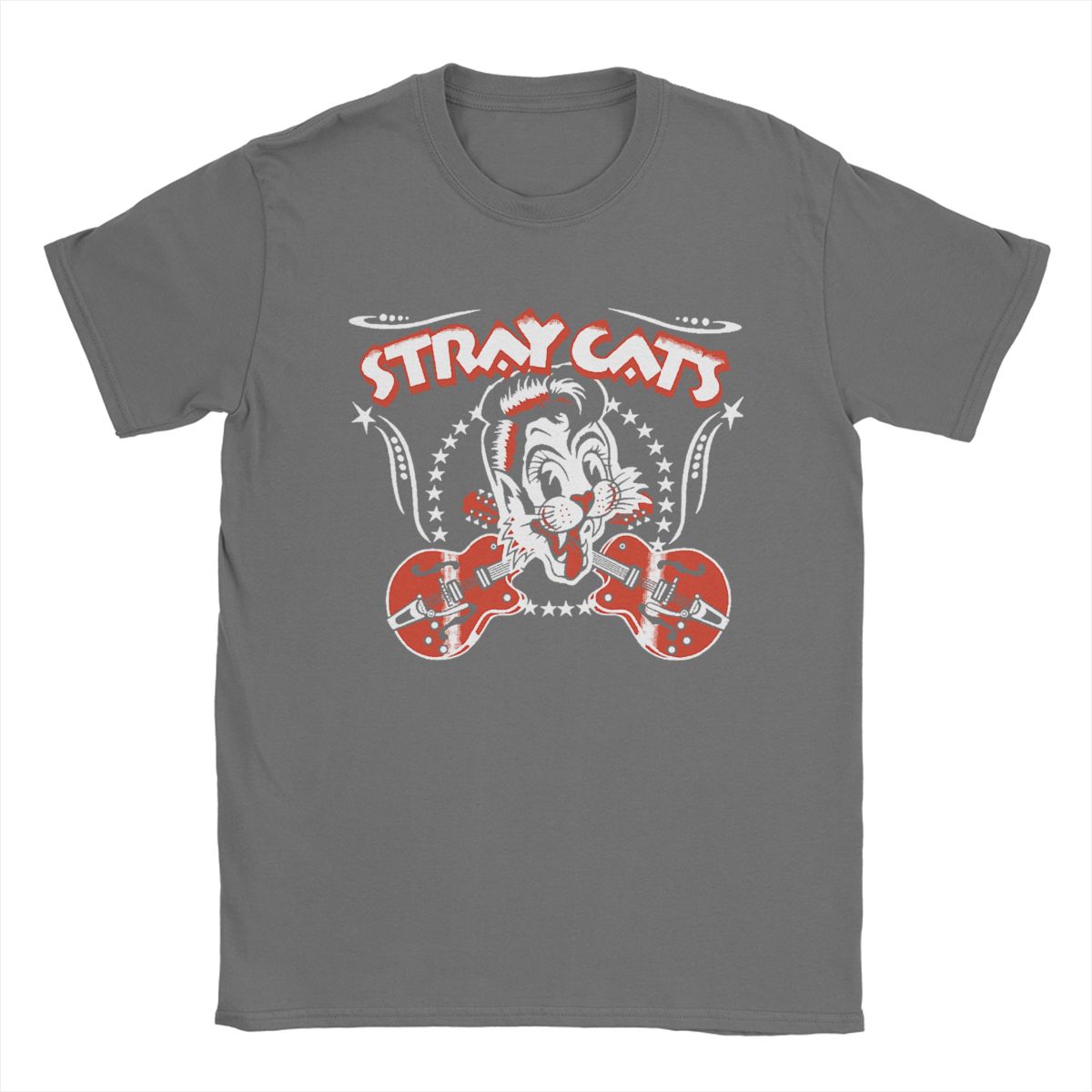 

Гурт Stray Cats Футболка для чоловіків Модна футболка З коротким рукавом Круглий виріз 100% бавовна Ідея для подарунка Одяг XXXXL темно-сірий колір