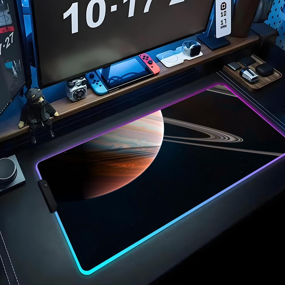 saturn Mouse Pad RGB Gaming Mousepad Big LED Pad PC Desk Mat Luminous Mouse Pad Large Keyboard Mats Table Rug With Backlit