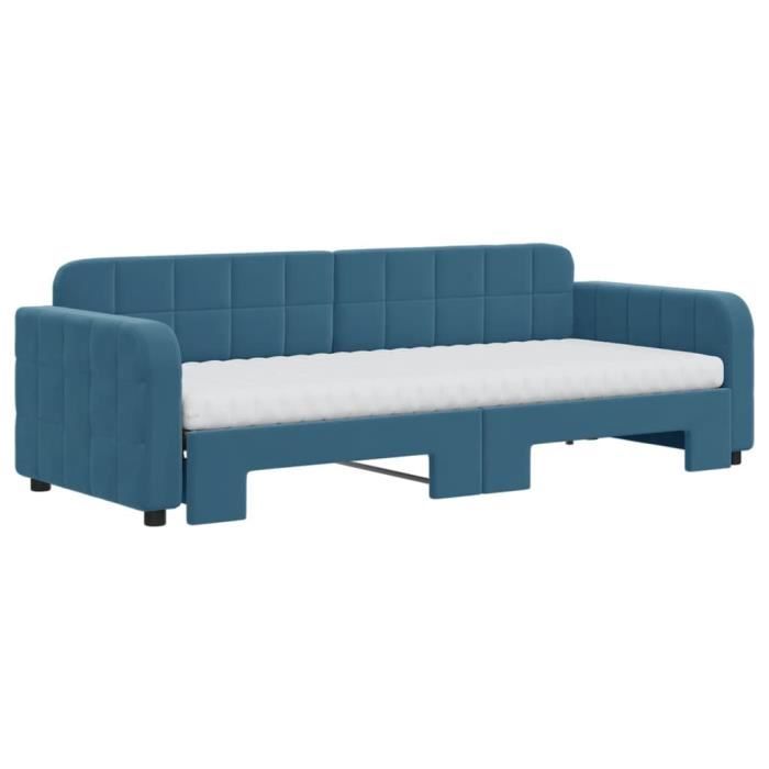 VidaXL Daybed with Trundle Bed and Mattress Blue 80x200 Cm Velvet 3196945
