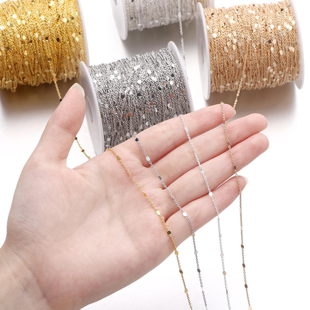 1/2Meters Sequins Chain Necklace Gold Color Chain Metal Copper Cable Chains Findings for DIY Bracelet Jewelry Making Supplies