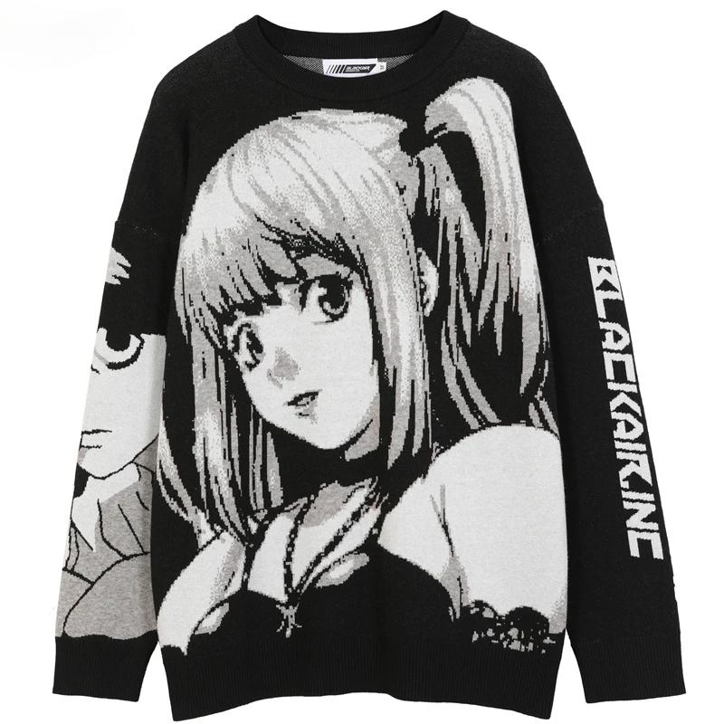 Mens Hip Hop Streetwear Harajuku Sweater Vintage Japanese Style Anime Girl Knitted 2026 Cotton Pullover Sweaters Male
