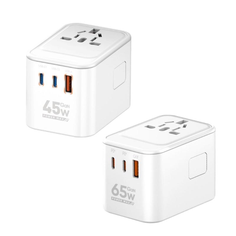 45W 65W Worldwide Travel Plugs Adapter Supports Over 300 Countries with Two USB C and USB A Port