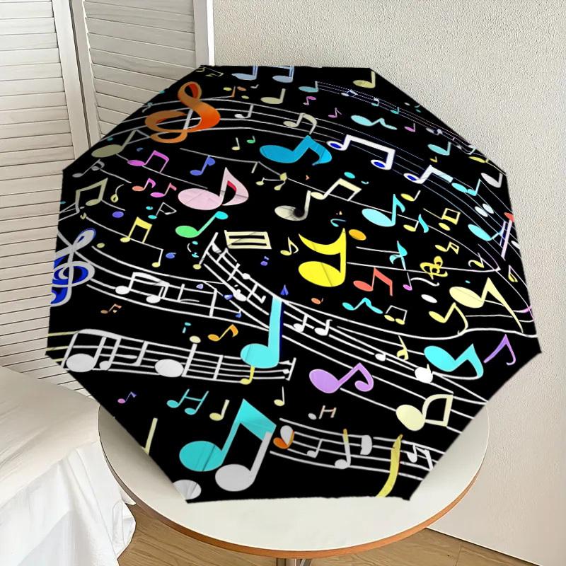 1PC music notesAutomatic Open/Close Umbrella with Windproof, 8-Rib Sturdy Canopy, Durable Ribs, Fashionable Design, Outdoor Accessory, Fun Prin, Holid
