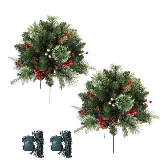 Lighted Artificial Christmas Urn Filler Battery Operated Pre-lit Xmas Pine Tree with Tripod Stake And 50 LED Light Outdoor Planter Filler