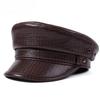 100% Sheepskin Military Hat - XXL Genuine Leather Flat Top Cap for Men/Women, Vintage Rock Style Unisex Headwearoll Captain Hat