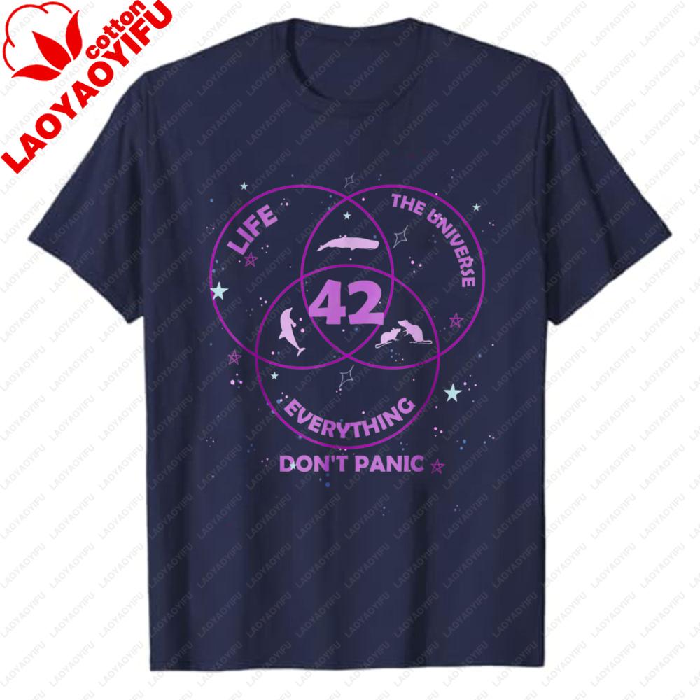 42 Dont Panic Answer To Life Universe Everything TShirt Purple Venn Diagram Hitchhikers Guide To The Galaxy Graphic TShirt S
