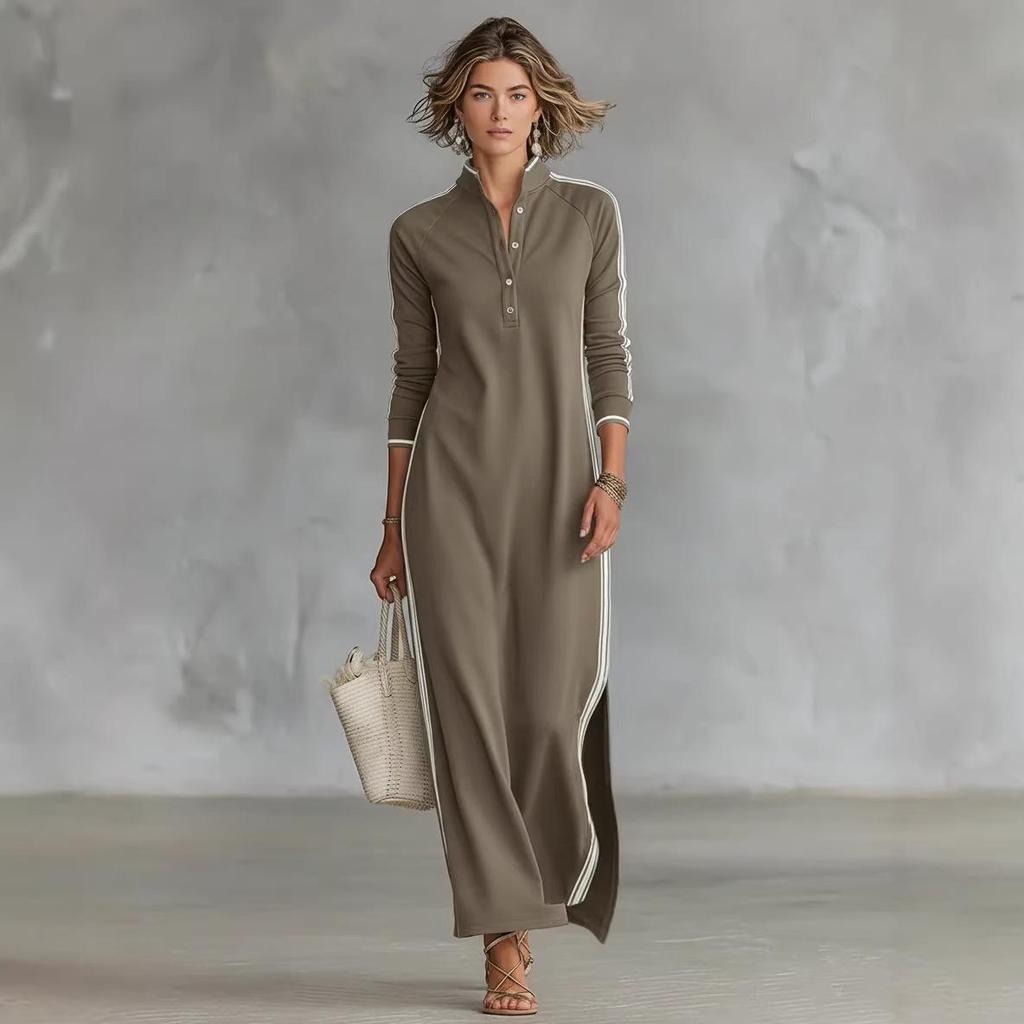 European & American Style White Trim Button-Collar Hoodie Dress 2026