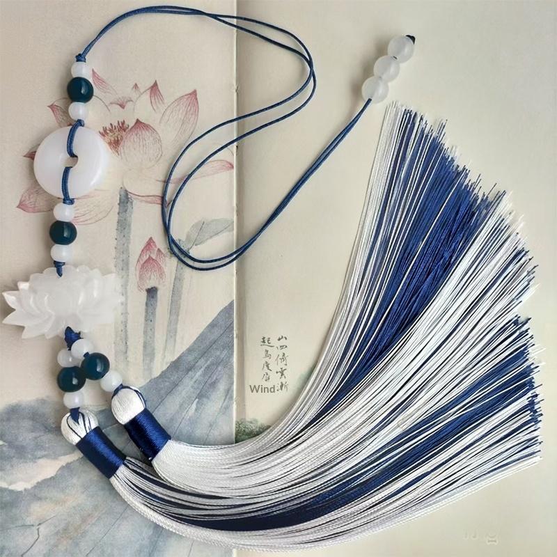Chinese Style Peace Buckle Lotus Double Color Tassel Fringe Trim Beaded Sewing Accessories For Hanfu Waist Pendant