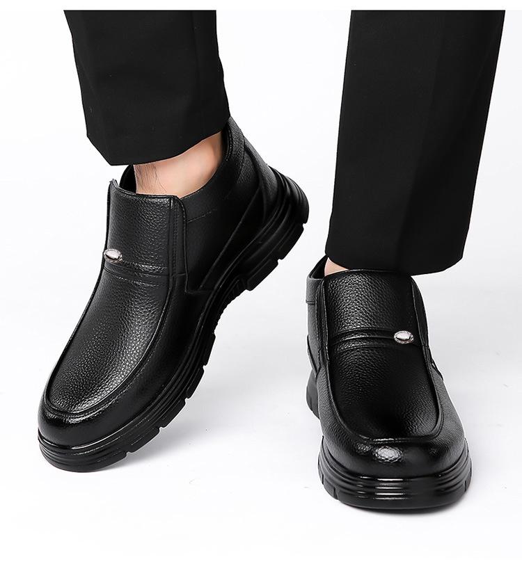 Fashion Cow Leather High Top Cow Leather Boots for Men Solid Color Fashion Casual Winter Cotton Shoes Male Outwear New Ankle Boots Man