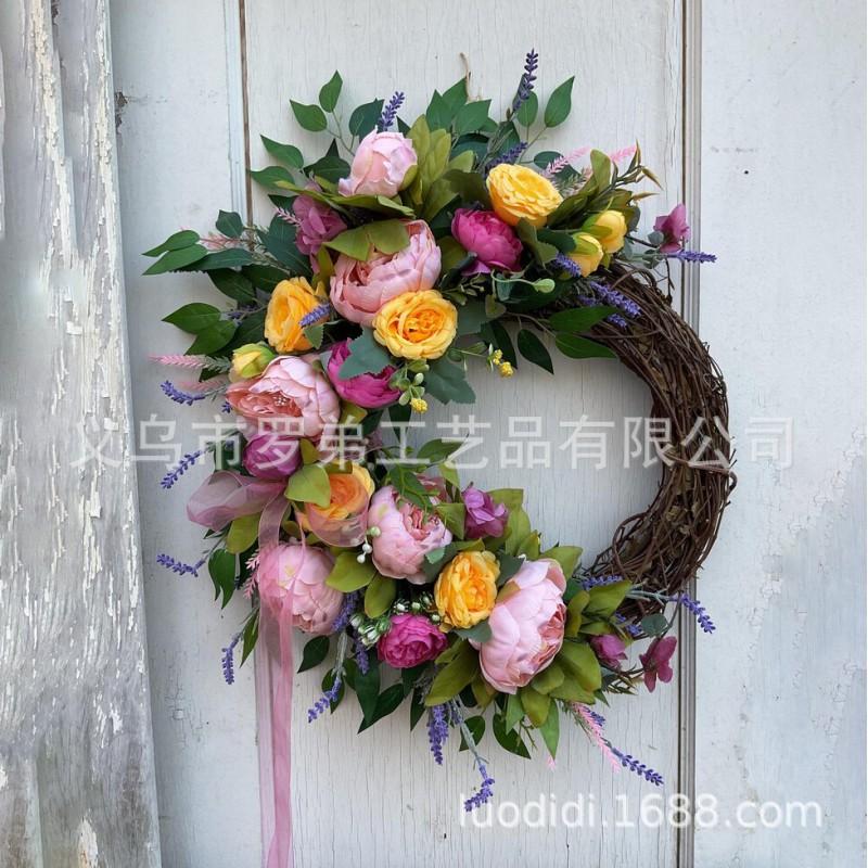 Easter Wreath Decor With Artificial Daisies Sunflowers Door Wall Hanging Home Party Decoration