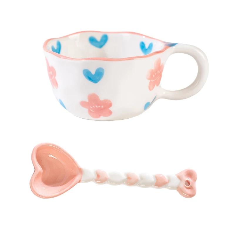 Tazza in ceramica con manico a forma di coniglio, cucchiaio, tazza da caffè, latte, tè, colazione, avena, stoviglie, tazza da cucina