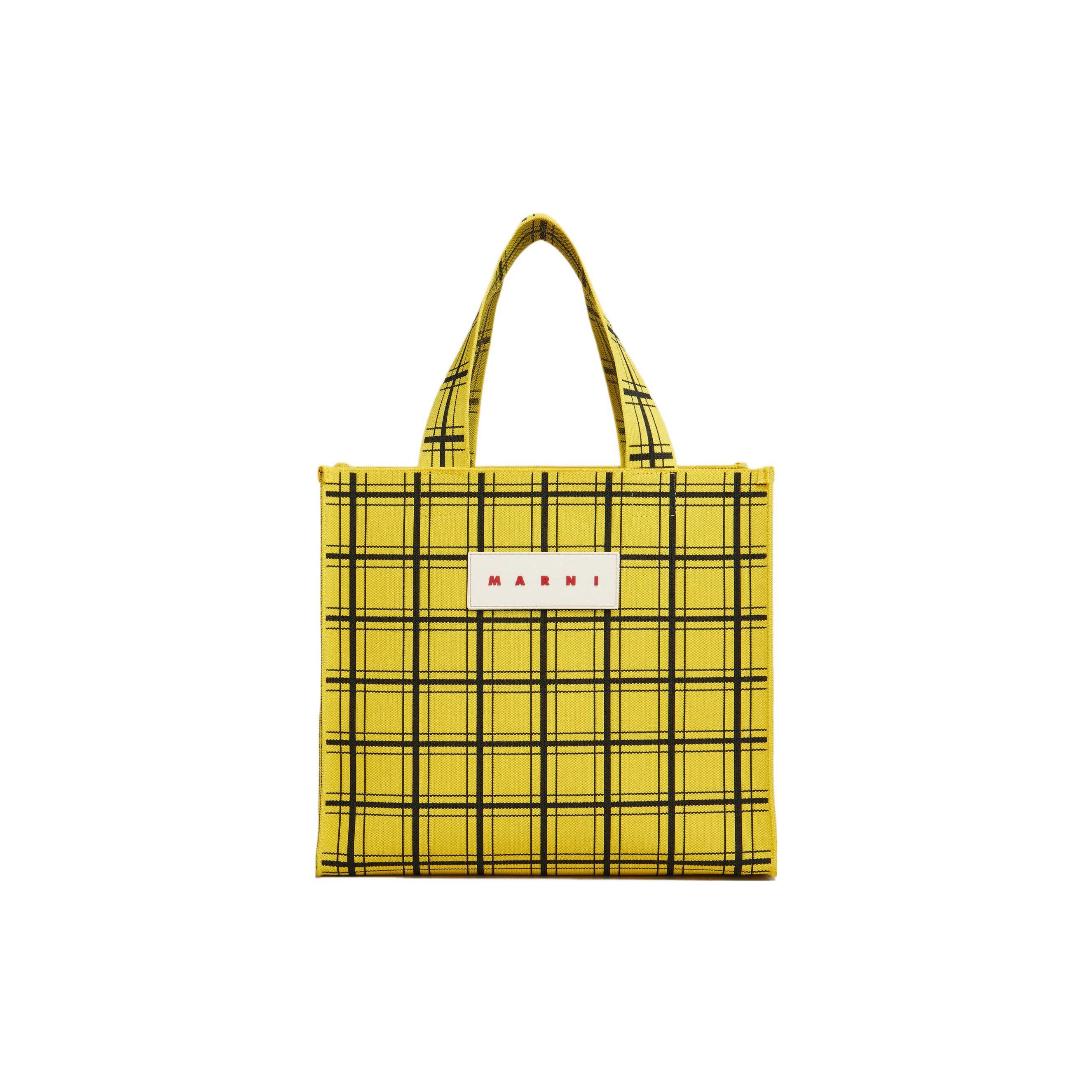 

Marni Adjustable Strap Logo Patch Floral Jacquard Polyester Tote Bag Women Tote Bags Black Yellow SHMP0109A0P6053ZO645 Basic Set (Bag+Dust Bag)