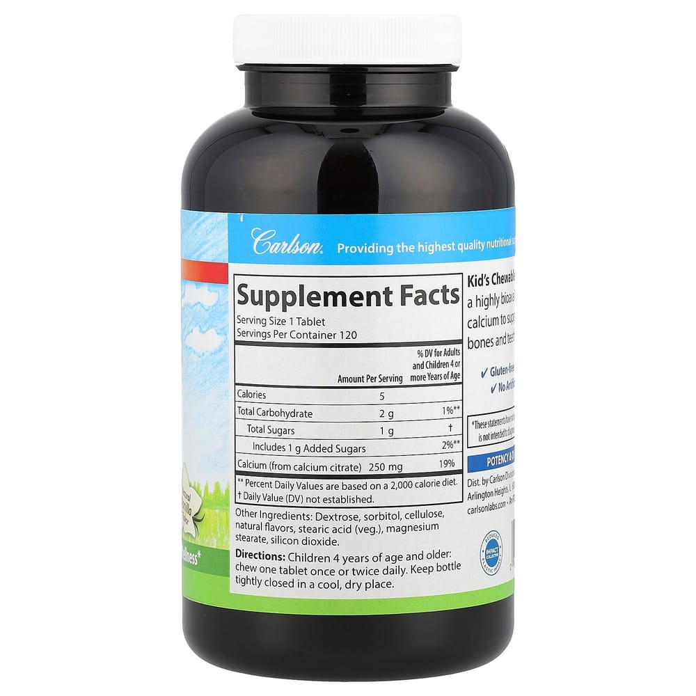 Carlson Labs Kids Chewable Calcium Vanilla Flavor 250mg 120 Tablets