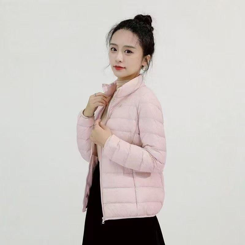 Double-layer fabric Lightweight women's hooded stand-up collar Winter duck down jacket Slim fit
