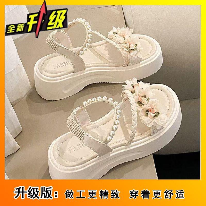 Fairy with skirt platform high heels beach sandals 2025 summer new wear French flower sandals female