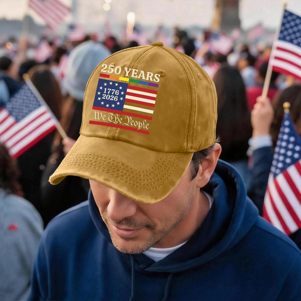 Unisex 250 Years Anniversary Baseball Cap with Vintage Washed Finish and Embroidered We The People Print Adjustable Fit