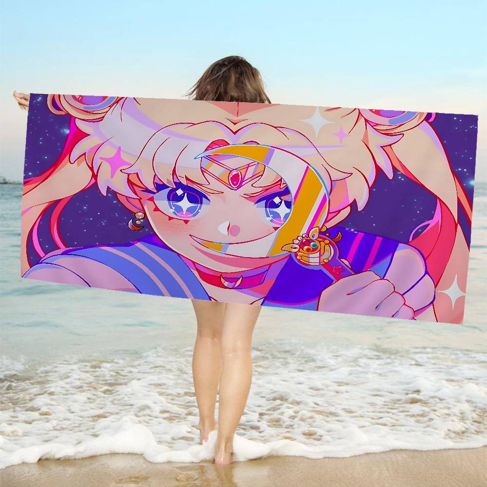 S-Sailores Cute Girl Moon Bath Towel Microfiber Soft Water Absorbing Breathable For Girl Kids Decorative Cartoon Beach Towel