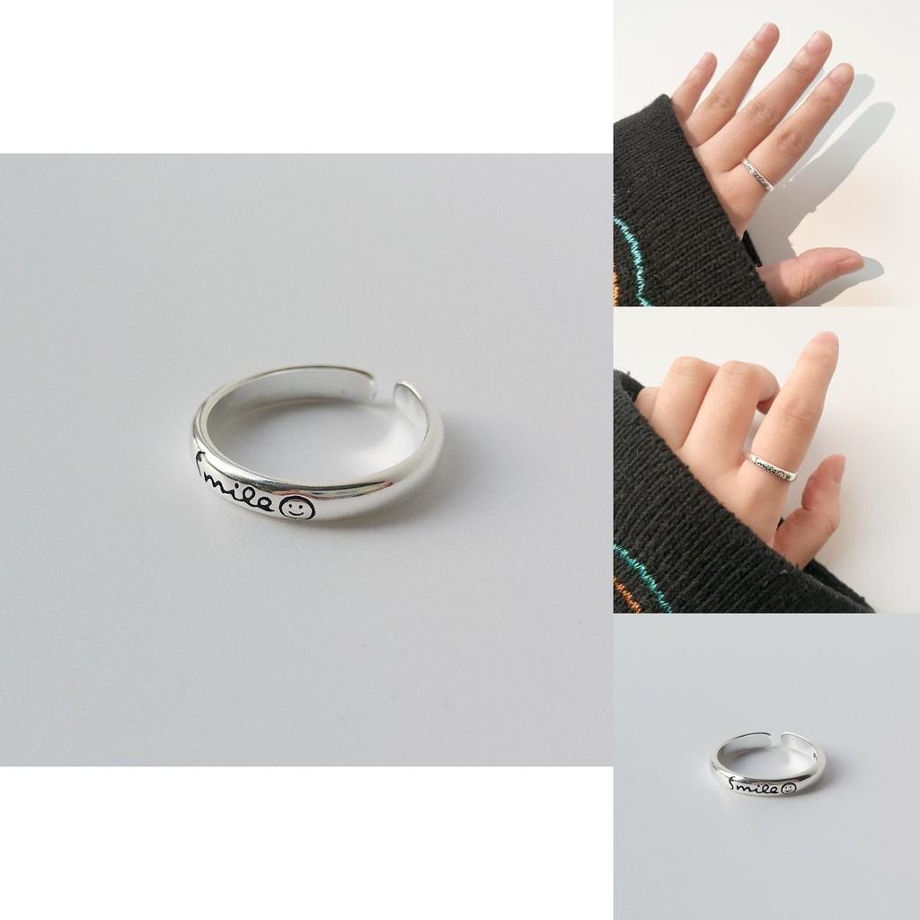 Trendy S925 Silver Smile Face Finger Ring For Women Unique Fashion Statement Jewelry