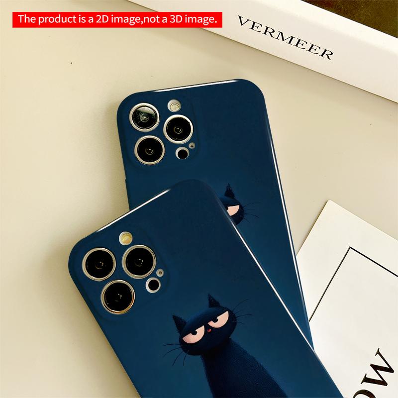2DFlat Grumpy Black Cat with Red Mug All inclusive film hard iPhone case, compatible with iPhone 18 Pro Max 17 16 15 14 13 12 11
