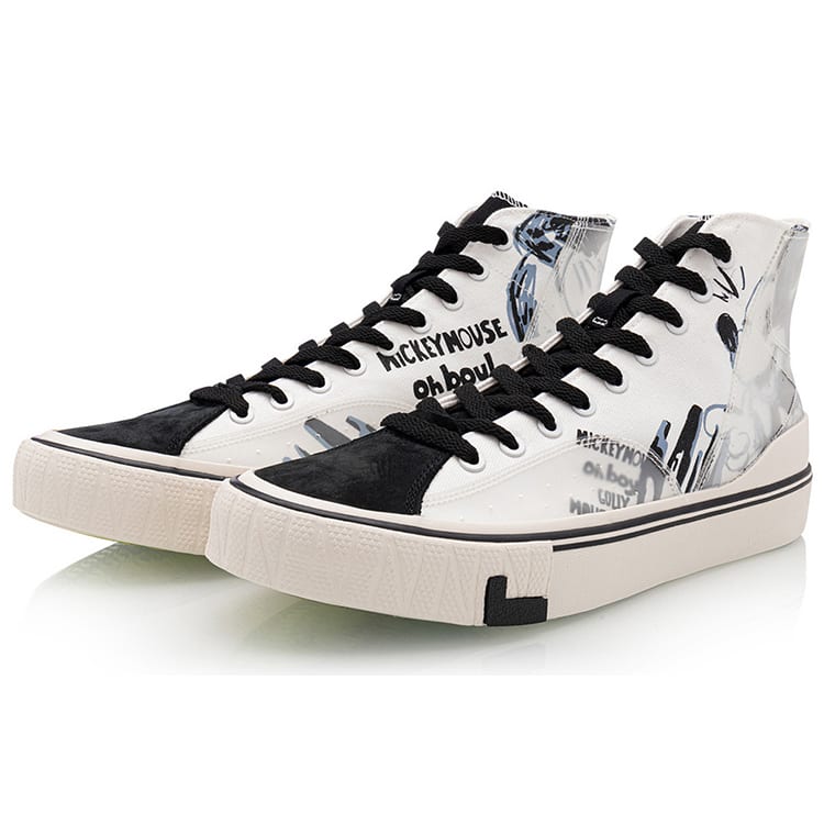 Disney x Li Ning Slip Resistant Abrasion Resistant Balance High top Canvas Shoes Women's Black Beige White AGCQ324-1