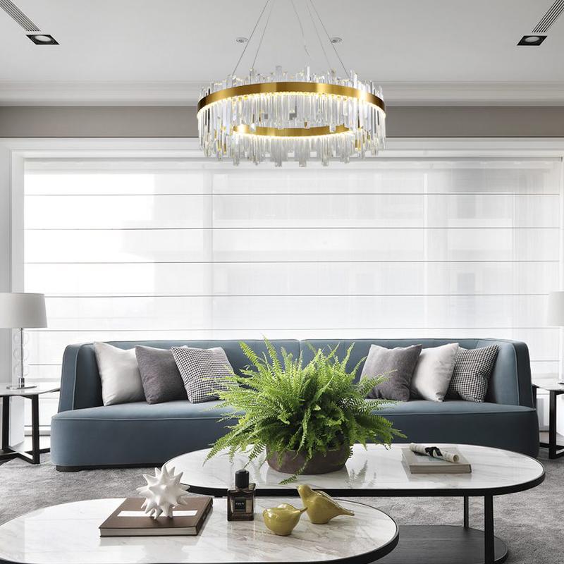 60CM Luxurious Designed Gold Glass Crystal Led Pendant Light Gold Ring Chandelier Round Light Fixture Dining Room Hotel Villa