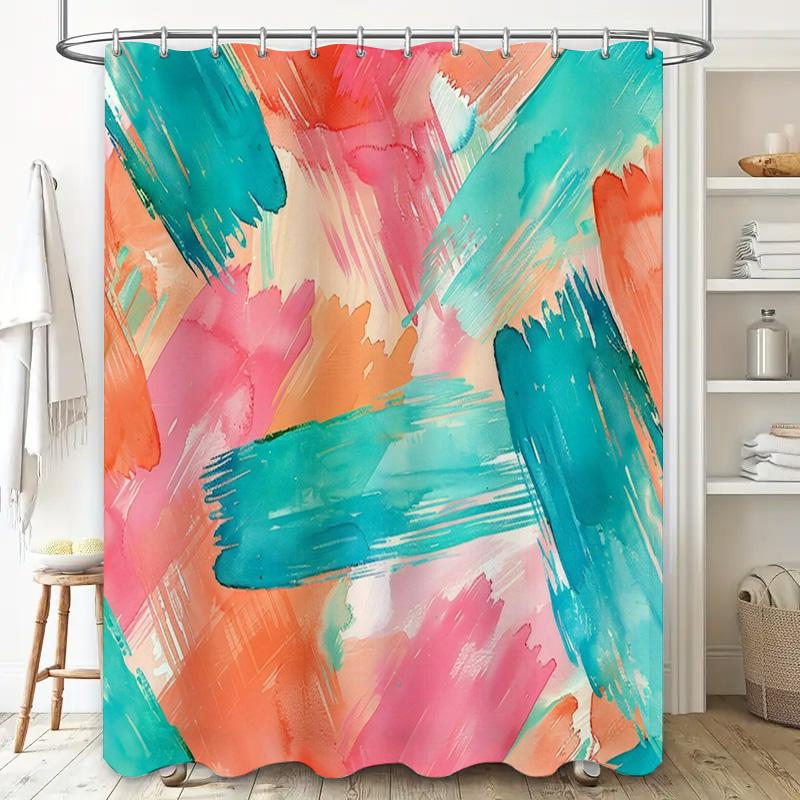 Artistic Bath Shower Curtain Modern Colorful Design for Bathroom Decorations Easy Installation with Hook Rings (Blue Pink Green