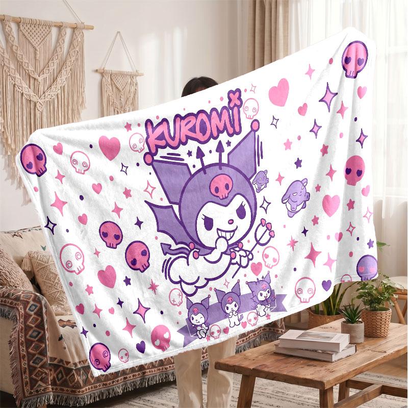 Warm Flannel BlanketKuromi Soft Cozy Throw Blanket for Bedroom Couch